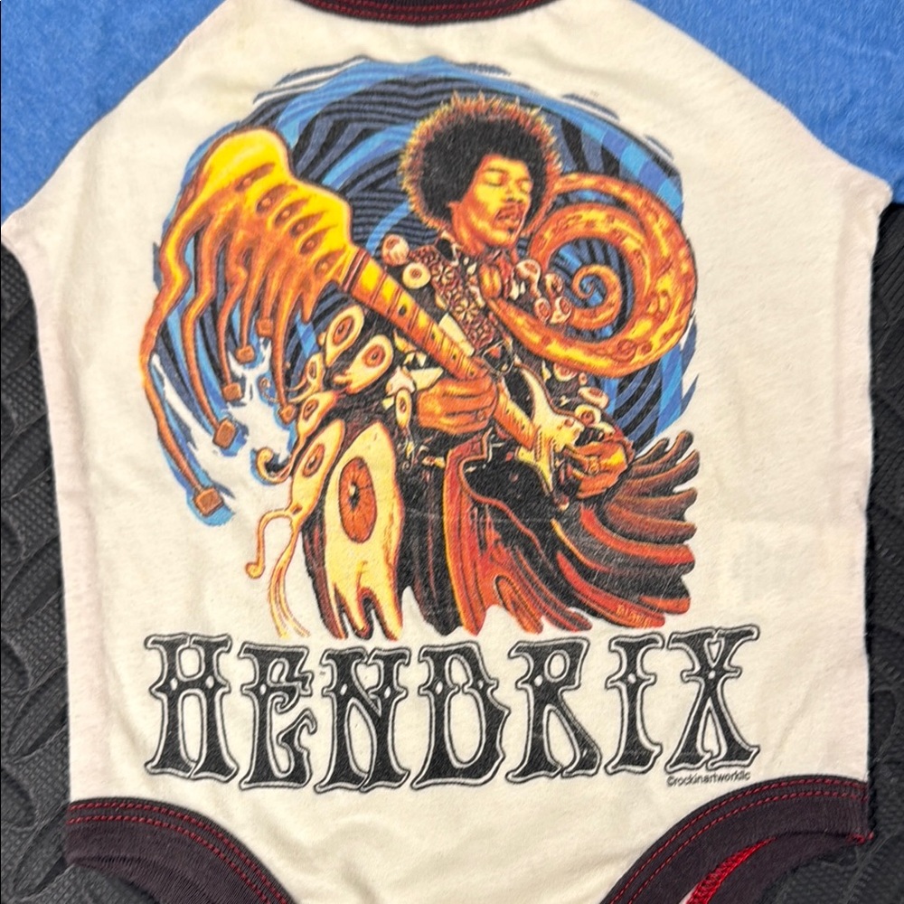 Rowdy Sprout Cream and Blue Hendrix Graphic Bodysuit - Picture 3 of 6